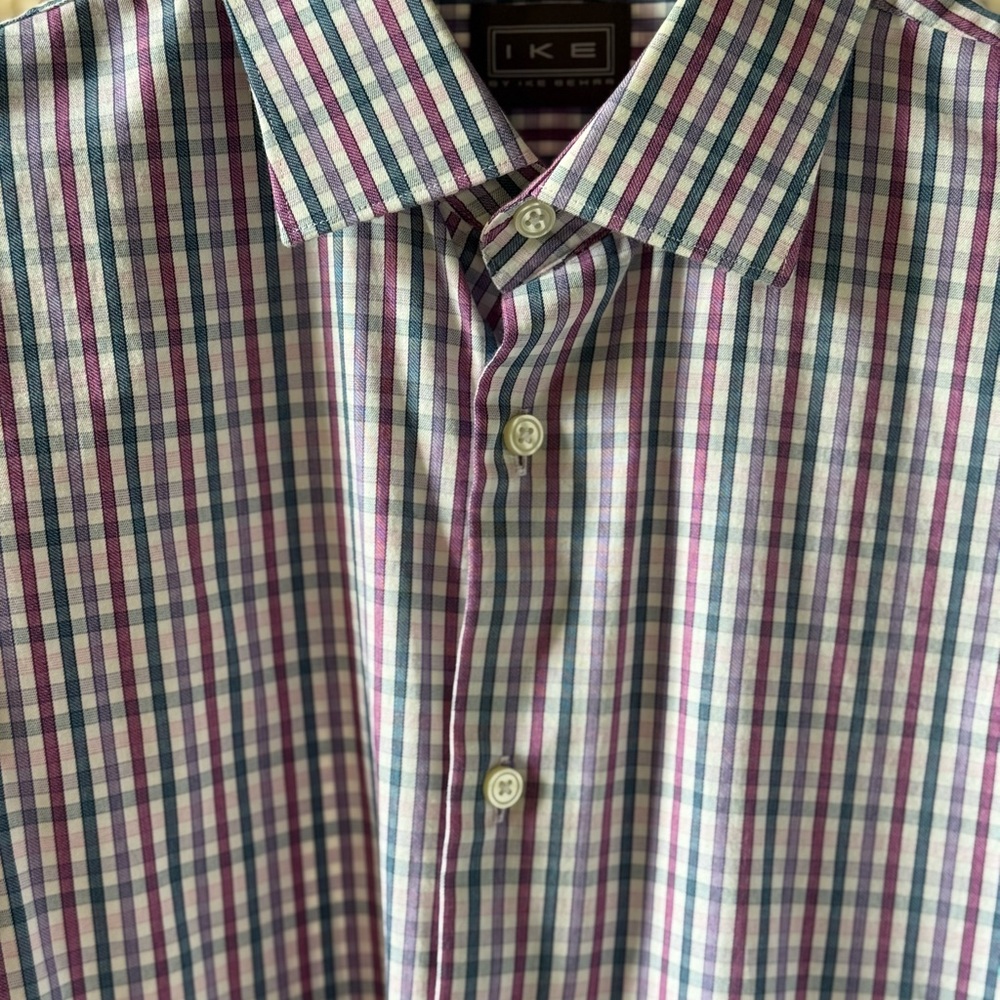 IKE Behar Men's Purple and Blue Striped Shirt - 15.5